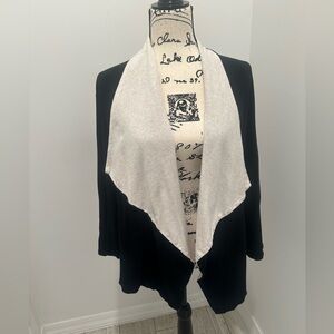 Anne Klein Black Cardigan with Cream Waterfall Collar